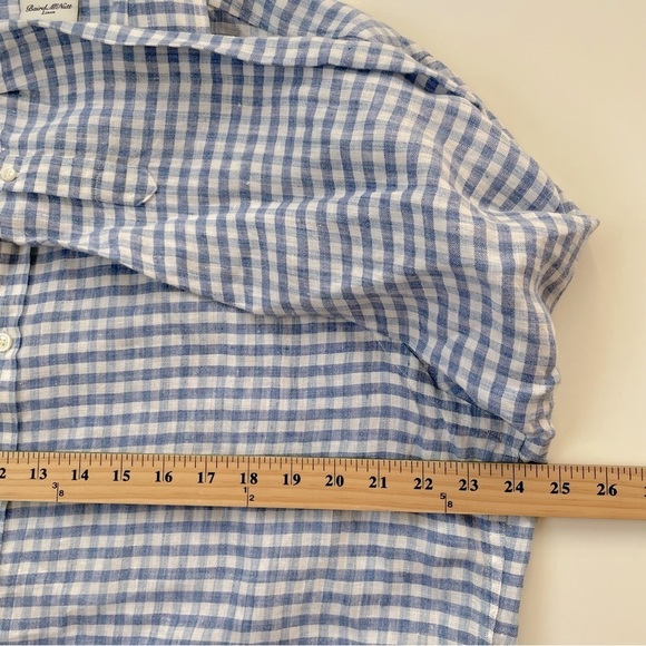 Murano Baird McNutt Men's 100% LINEN Blue White Gingham Plaid Button Down XL - Picture 6 of 7